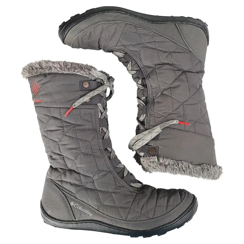 Columbia Minx Mid Boots Women 9 Gray Lace Up Waterproof Faux Fur Lining Winter